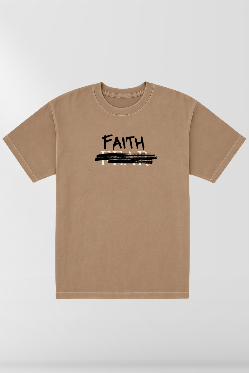 Faith over Fear on Desert Taupe Box Tee
