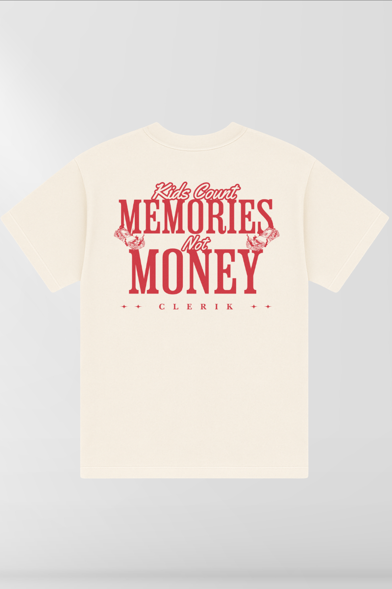Kids Count Memories not Money on Cream Box Tee