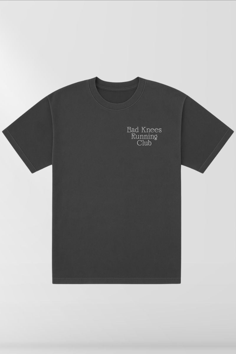 Bad Knees Running Club on Vintage Black Box Tee