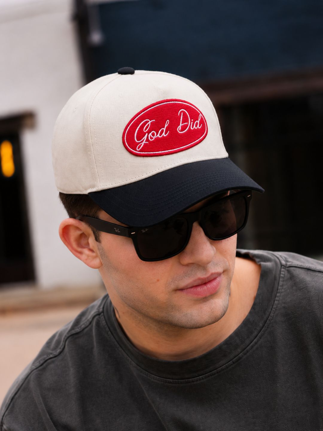 "God Did" on Tan Cap with Black Bill