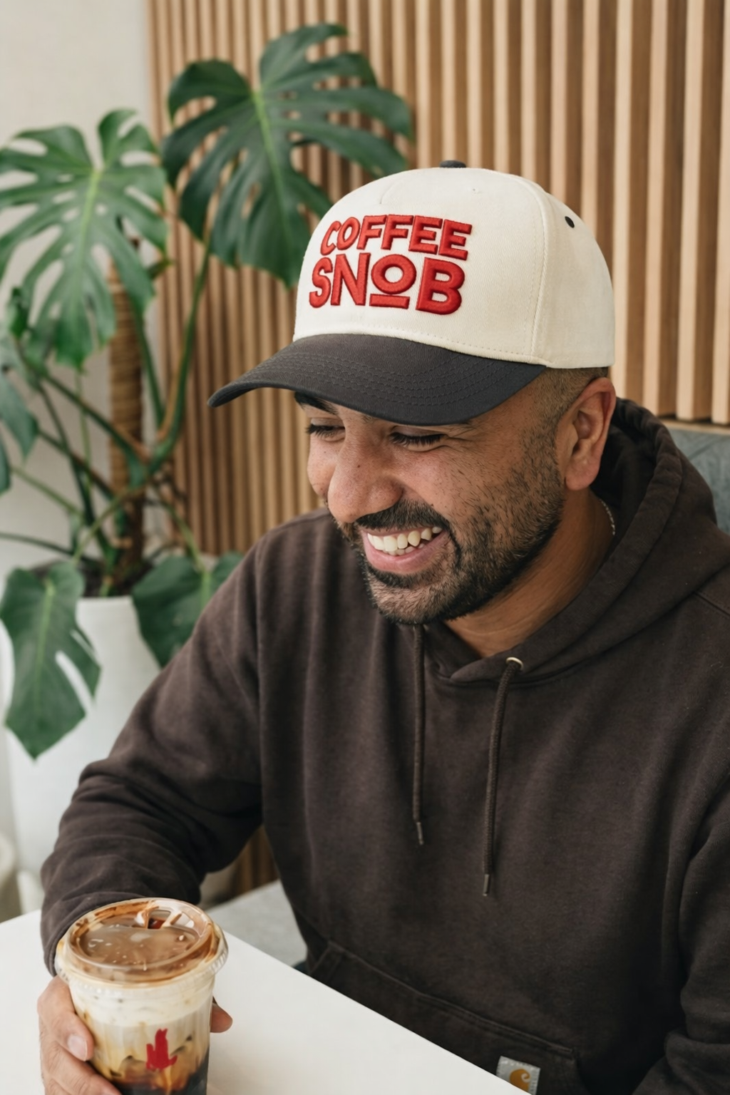 "Coffee Snob" on Tan Cap with Black Bill