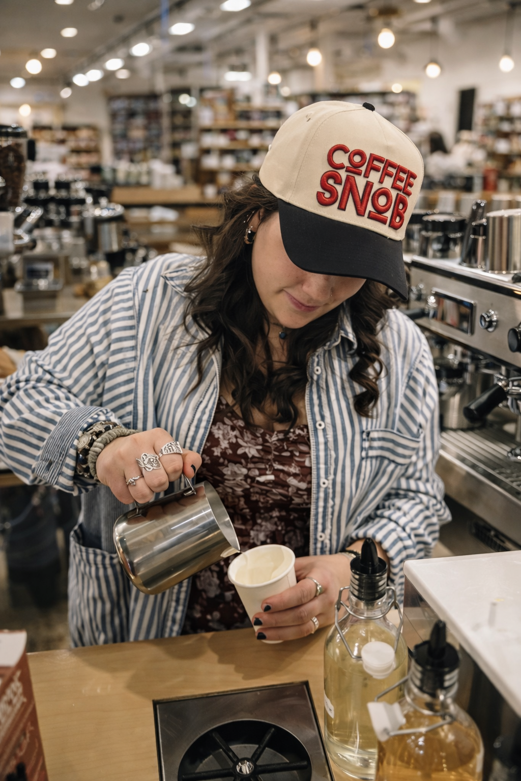 "Coffee Snob" on Tan Cap with Black Bill