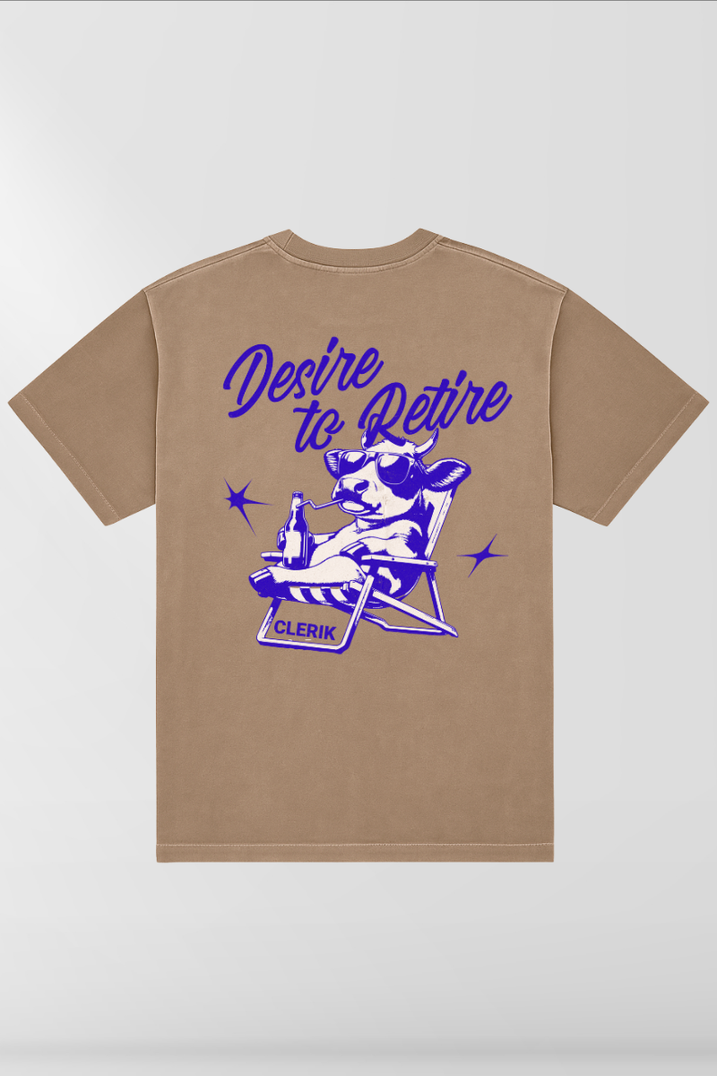 Desire to Retire on Desert Taupe Box Teee