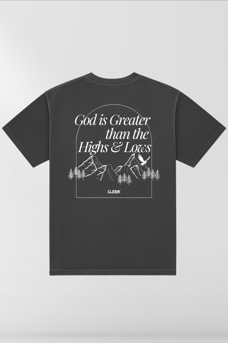 God is Greater than the Highs & Lows on Vintage Black Box Tee