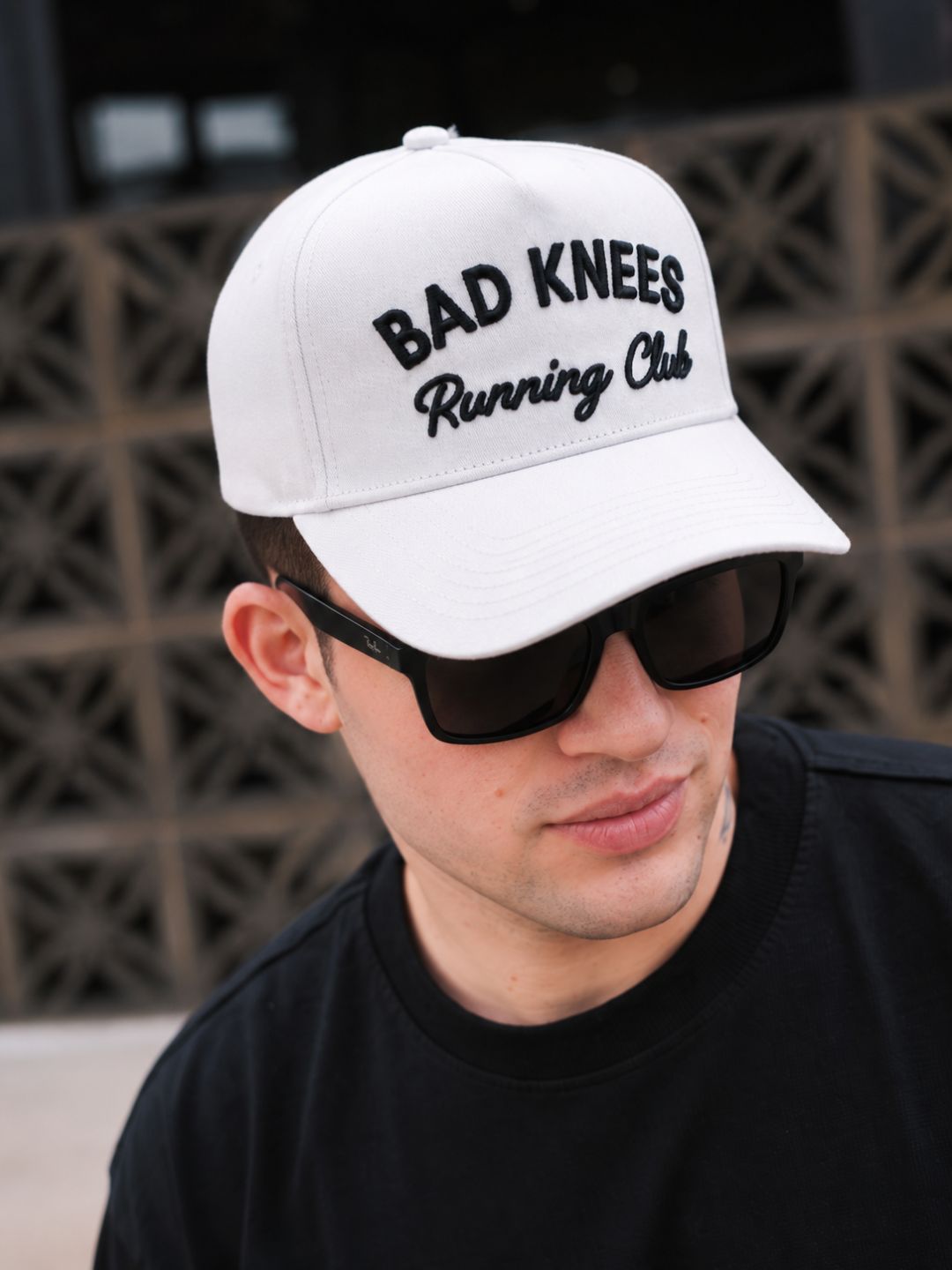"Bad Knees Running Club" on White Cap
