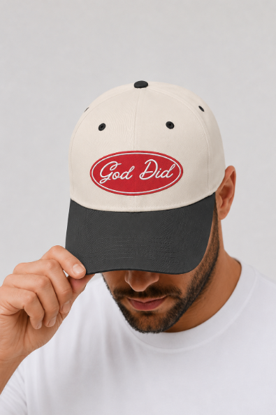 "God Did" on Tan Cap with Black Bill